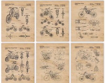 Vintage Motocross Dirt Bikes Prints, 6 Unframed Photos, Wall Art Decor Gifts for Home Office Honda Yamaha Kawasaki Gears Garage Engineer Fan