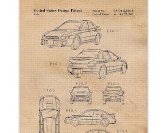 Vintage Suby Subie WRX Patent Prints, 1 Unframed Photos, Wall Art Decor Gifts for Home Office Man Cave Garage Student Teacher Rally Team Car