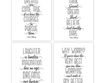 Simple Walt Disney Quotes Prints, 4 Unframed Photos, Wall Art Decor Gifts for Home Office Man Cave Student Teacher Magic Kingdom Family