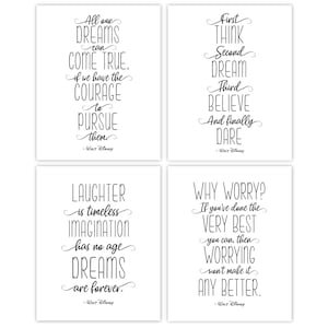 Simple Walt Disney Quotes Prints, 4 Unframed Photos, Wall Art Decor Gift for Home Work Shop Office School Student Teacher Magic Kingdom Life