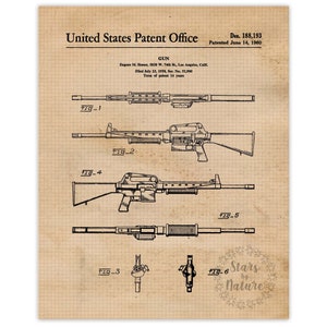 Klassischer Stoner Auto Rifle Patentdruck, 1 ungerahmte Fotos, Wandkunst-Dekorgeschenk für Zuhause Arbeit Büro Zahnradgarage NRA Schüler Lehrer Cowboys