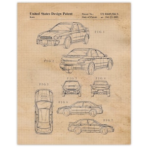 Vintage Suby Subie WRX Patent Prints, 1 Unframed Photos, Wall Art Decor Gifts for Home Office Man Cave Garage Student Teacher Rally Team Car