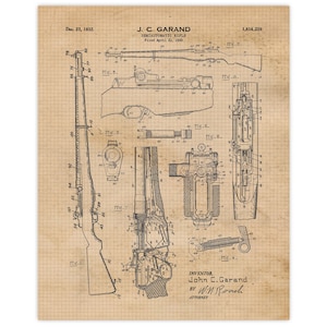 Vintage M1 WWII Rifle Patentdruck, 1 ungerahmte Fotos, Wandkunst-Dekorgeschenk für Zuhause Gedenkstätte Büro Schusswaffe Sicherheit Schule Ammo Zielbereich