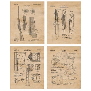 Classic Deer Hunting Patent Prints, 4 Unframed Photos, Wall Art Decor Gift for Home Office Game Ammo Garage Hunt Bait Shop Wildlife Outdoors