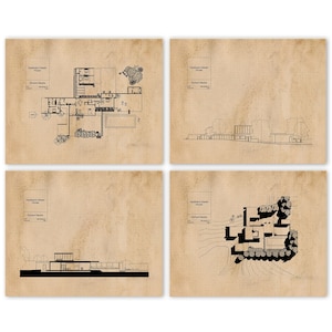 Klassieke Kaufmann-woestijnhuisafdrukken, 4 ingelijste foto's, kunst aan de muur decor voor thuisworkshop kantoorstudio ontwerp architect ingenieursschool