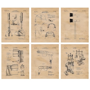 Vintage Metal Welding Tools Patent Prints, 6 Unframed Photos, Wall Art Decor Gift for Home Office Gears Garage Builder Carpentry Student Fan