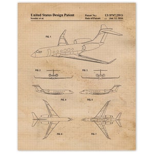 Classic Airplane Patent Prints, 1 Unframed Photos, Wall Art Decor Gifts for Home Office Man Cave Student Teacher Gulfstream Jet Flight Pilot