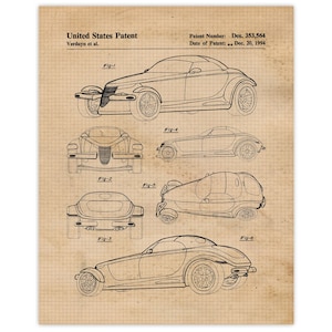 Puede incluir: Un dibujo en blanco y negro de un diseño de patente de automóvil. El número de patente es Des. 353,564 y la fecha de la patente es el 20 de diciembre de 1994. La patente es para un diseño de automóvil con una forma y características únicas. El dibujo muestra el automóvil desde diferentes ángulos.