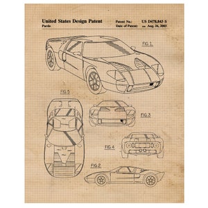 Classic GT40 Patent Prints, 1 Unframed Photos, Wall Art Decor Gift for Home Ford Office Work Garage Racing Engineer School Student Teacher image 1