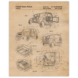 May include: A black and white line drawing of a patent for a vehicle with a folding seat system. The patent is titled "United States Patent" and includes the patent number US 10,150,420 B2 and the date of patent December 11, 2018. The patent drawing shows different views of the vehicle with the seats folded and unfolded.