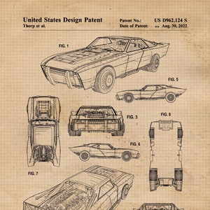 Classic Superhero Dark Knight Car Patent Prints, 1 Unframed Photos, Wall Art Decor Gift for Home Office Gaming Work Shop Student Teacher Fan