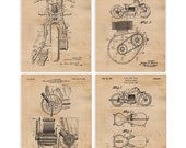Indian Motorcycle Patent Poster Prints, 4 Unframed Photos, Wall Art Decor Gifts for Home Office Man Cave College Student Teacher Bike Fans