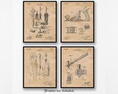 Vintage Woodworking Tools Patent Poster Prints, Set of 4 (8x10) Unframed Photos, Wall Art Decor Gifts for Home, Garage, Man Cave, Carpenter