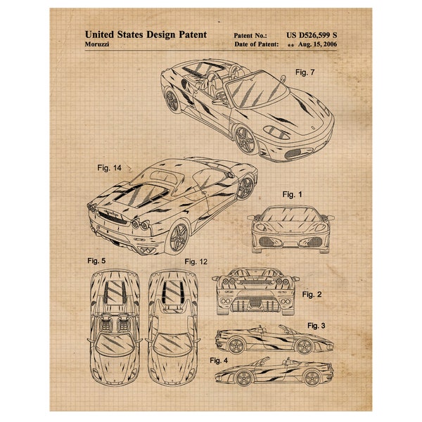 Vintage F430 Patent Prints, 1 Unframed Photos, Wall Art Decor Gifts for Home Office Ferrari Garage Student Teacher F1 Team Auto Racing Champ