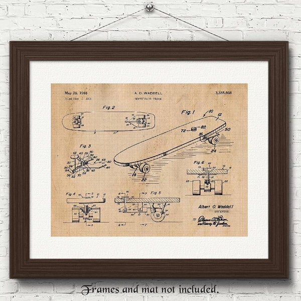 Vintage Skateboard Patent Print, 1 Unframed Photos, Wall Art Decor for Home Office Man Garage Shop Cave Student Coach Summer Sports X-Games