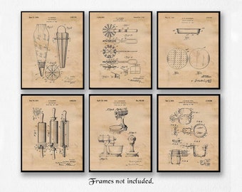 Vintage Baking Patent Poster Prints, 6 Unframed Photos, Wall Art Decor Gifts for Home Office Kitchen Dinning Bakery Cook Pastry Student Chef