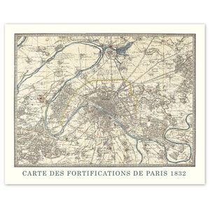 Vintage 1832 Paris Frankreich Replika Kartendrucke, 1 ungerahmte Fotos, Wandkunst-Dekorgeschenk für Hauptarbeitsamt-Büroschullehrer-Studenten Geographie