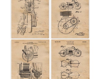 Indian Motorcycle Patent Poster Prints, 4 Unframed Photos, Wall Art Decor Gifts for Home Office Man Cave College Student Teacher Bike Fans