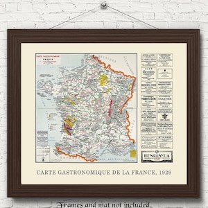 Vintage Frankreich 1929 Kartendrucke, 1 ungerahmte Fotos, Wand-Kunst-Dekor für Haus Büro Schule Studenten Lehrer Welt Geographie Entdecker Klassenzimmer