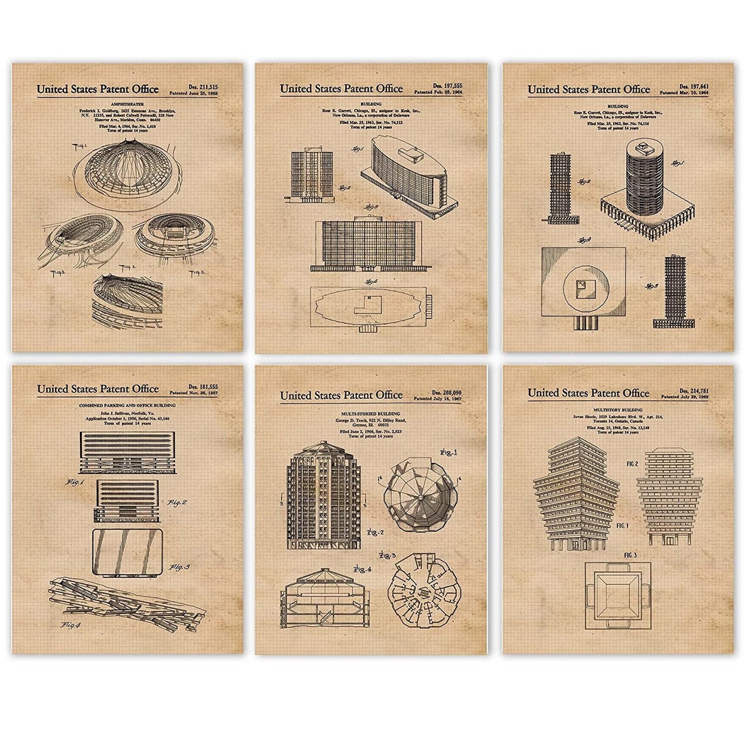 Vintage Building Structure Patent Prints, 6 Unframed Photos, Wall Art ...