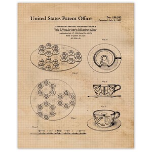May include: A black and white illustration of a patent for a passenger carrying amusement device. The patent is for a teacup ride, and the illustration shows different views of the ride. The patent number is Des. 180,585 and was patented on July 9, 1957.