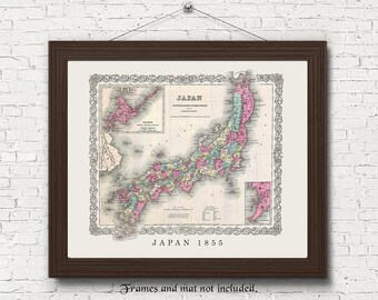 ヴィンテージ日本 1855年 レプリカ地図プリント、フレームなし写真1枚