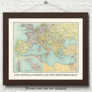 Stampe di mappe vintage Europa Mediterraneo 1898 Replica, 1 foto senza cornice 11x14, decorazione da parete per casa, geografia mondiale, esploratore, ufficio, scuola