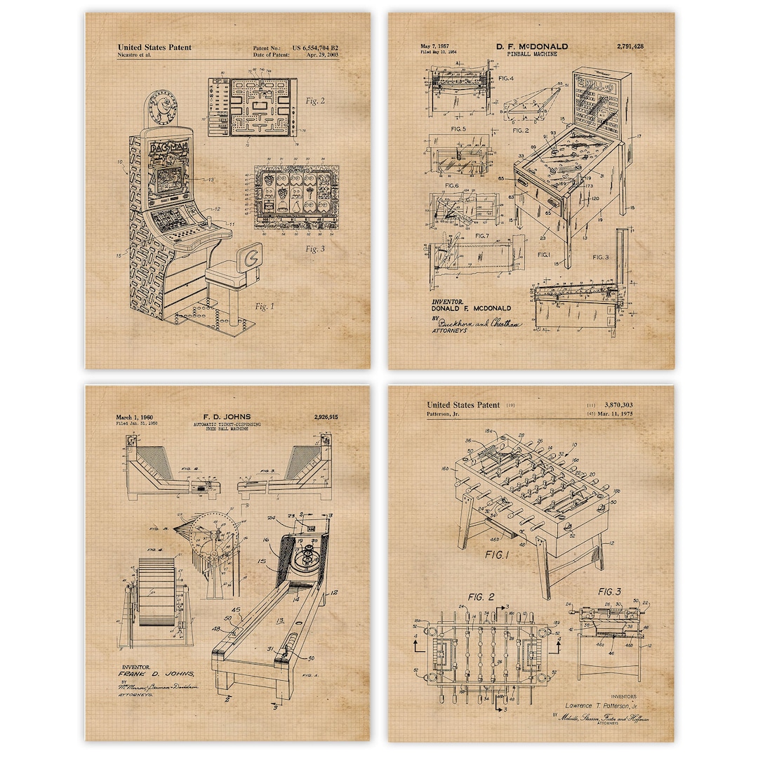Classic Arcade Games Patent Prints, 4 Unframed Photos, Wall Art Decor ...