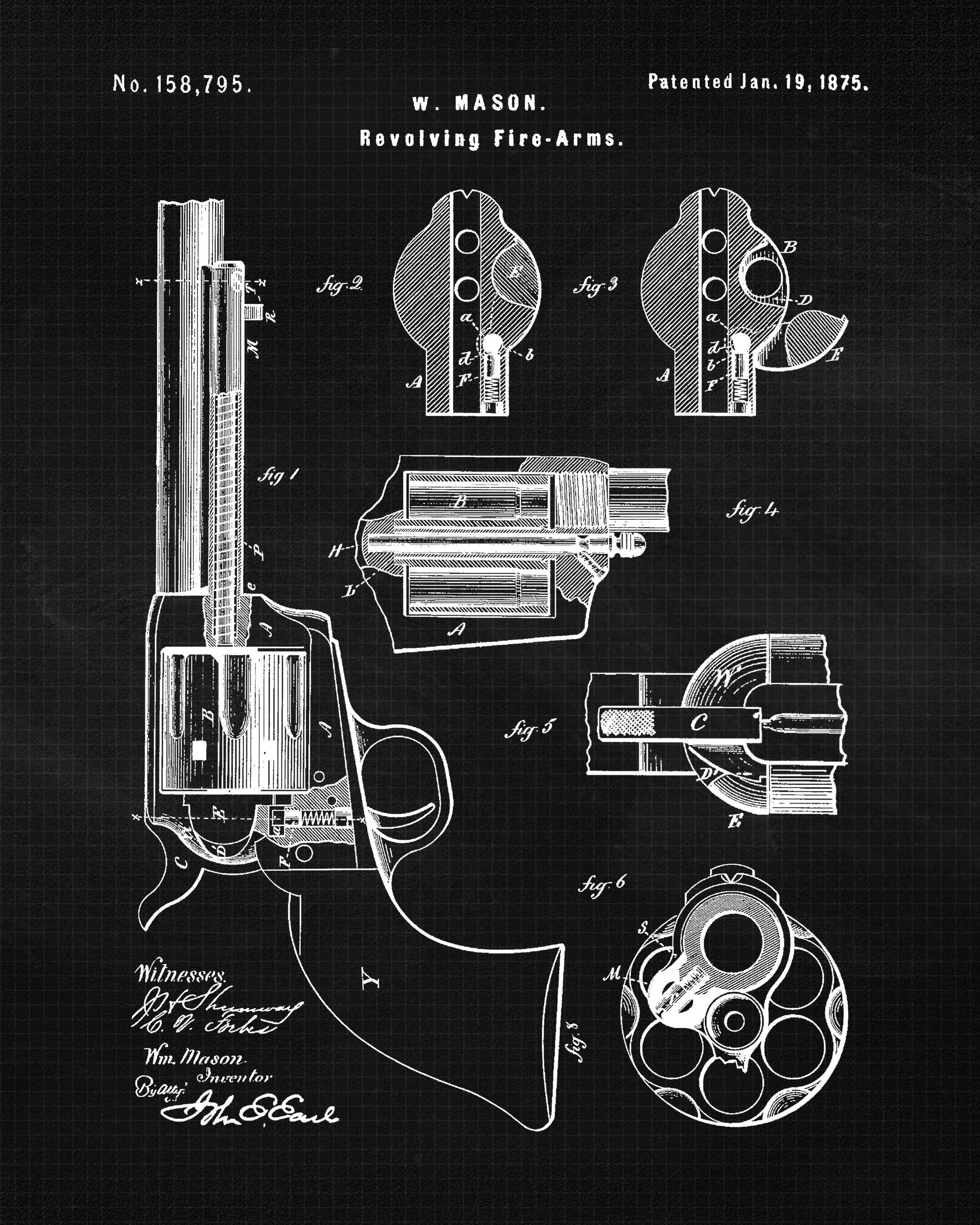 特大　ビンテージ銃器図面アートプリント木製額縁 豆魚雷オリジナル/ アートプリント用木製フレーム（ブラック）