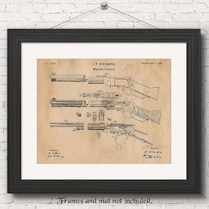 Vintage Winchester Rifle Patent Print, 1 Unframed Photos, Wall Art Decor Gifts  for Home Office Garage Ammo Gears Range Target Gears Shop
