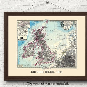 Stampe di mappe vintage delle isole britanniche del 1891, 1 foto senza cornice, decorazione da parete per casa, ufficio, studenti, insegnanti, esploratori di geografia mondiale, aule