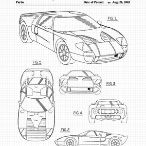 May include: A black and white line drawing of a car design patent. The patent number is US D478,843 S and the date of patent is August 26, 2003. The drawing shows the car from five different angles.