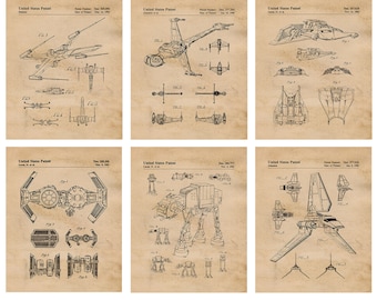 Láminas de patentes de naves espaciales y vehículos de películas clásicas de ciencia ficción, 6 fotos sin marco, decoración de pared para el hogar, la oficina, el estudio o la escuela.
