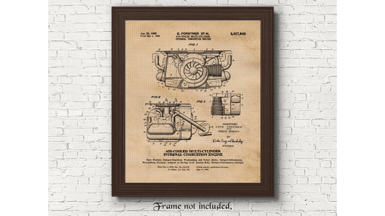 ヴィンテージ 911 空冷式エンジン 特許プリント、フレームなし写真1枚