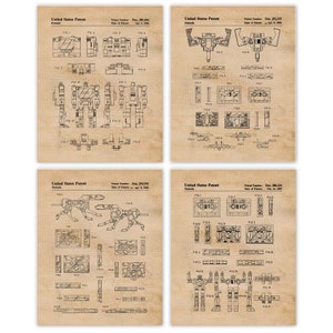 Vintage Transformer Player Cassette Robot Toys Patent Prints, 4 Unframed Photos, Wall Art Decor Gifts for Home Office Man Cave Comic-Con Fan