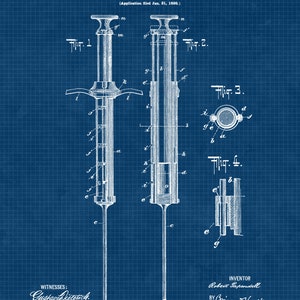 Vintage Nurse Doctor Medical Patent Prints, 6 Unframed Photos, Wall Art Decor for Home Health Care Office Med School Student Teacher Coach Blue