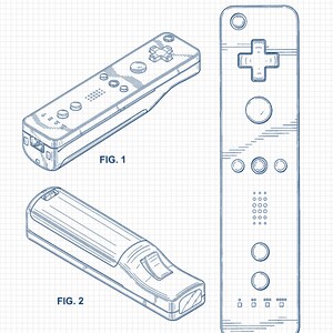 Vintage Video Games Patent Prints, 6 Unframed Photos, Wall Art Decor Gifts for Home Office Man Cave Student Nintendo Gamers Comic-Con Fans White Navy