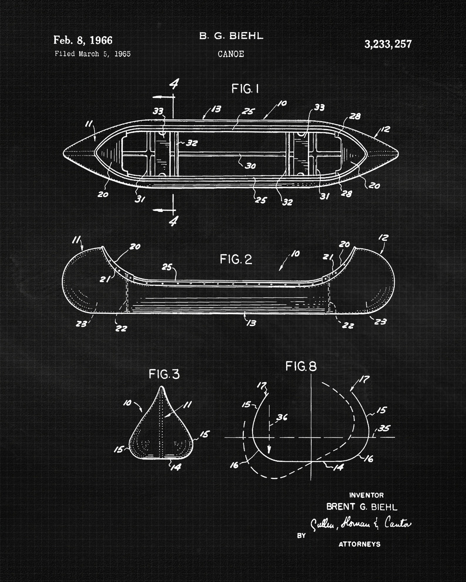 Vintage Canoe Patent Poster Prints 4 Unframed Photos Wall Etsy