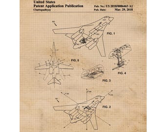 Classic B1 Lancer Military Airplane Patent Prints, 1 Unframed Photos, Wall Art Decor for Home Work Office Aviation School Student Teacher