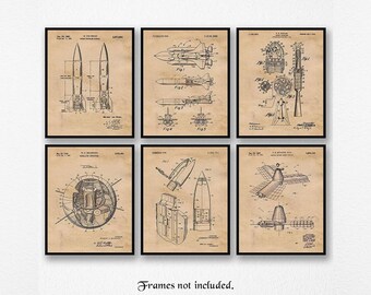 Vintage NASA Space Exploration Patent Poster Prints, 6 Unframed Photos, Wall Art Decor Gifts for Home Office Man Cave Student Aviation Fan