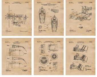Classic Airbus Airplane Flying Machine Patent Prints, 6 Unframed Photos, Wall Art Decor for Home Work Office Aviation School Student Teacher