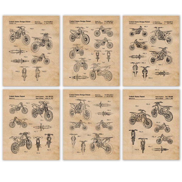 Vintage Honda Motocross Dirt Bikes Prints, 6 Unframed Photos, Wall Art Decor Gifts for Home Office Man Cave Student Supercross Racing Champ