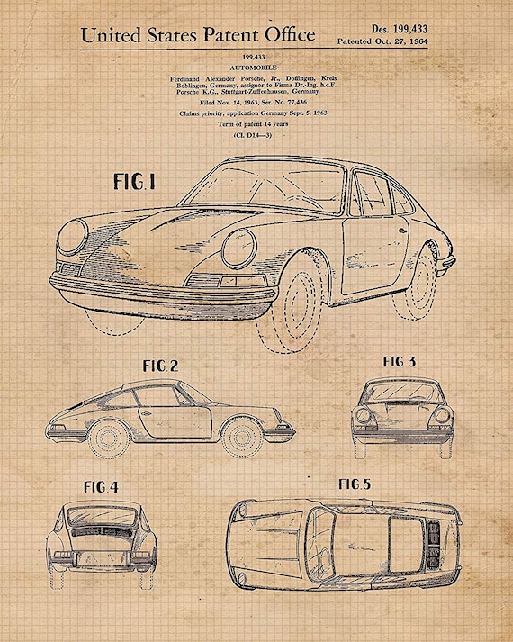 Porsche Set Of 3 Patent Prints Unframed Sports Car Poster Art Decor Gift