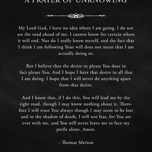 Classic Thomas Merton Prayer of Unknowing Quote Prints, 1 Unframed ...