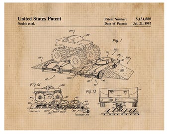 Classic Monster Truck Patent Prints, 1 Unframed Photos, Wall Art Decor for Home Office 4x4 Gears Toy Garage Student Teacher Coach Mechanic