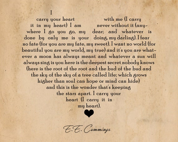 Poster Con Cornice “I Carry Your Heart With Me” – Poesia Di E.E. Cummings, Decorazione Murale Per Soggiorno E Camera, 29,2x38,1 Cm