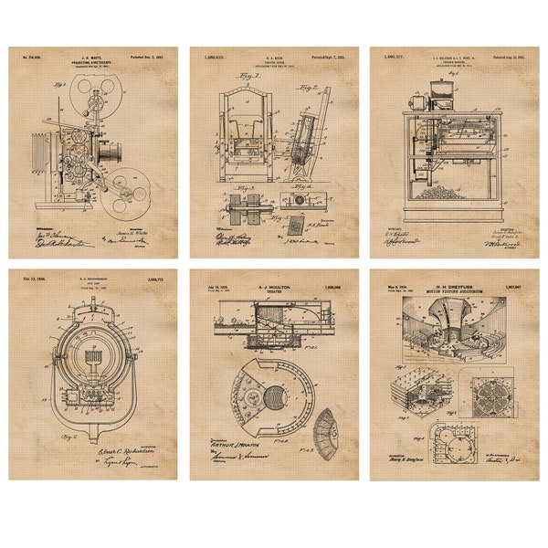 Vintage Film Performance Theater Patent Prints, 6 Unframed Photos, Wall Art Decor Gifts for Home Office Acting School Student Teacher Coach
