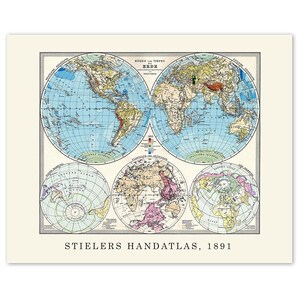 Vintage Welt Atlas 1891 Atlas Replika Karte Drucke, 1 ungerahmte Fotos, Wand Kunst Dekor für Zuhause Werkstatt Büro Schule Geographie Lehrer