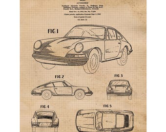 Classic 911 Auto Patent Prints, 1 Unframed Photos, Wall Art Decor Gift for Home Porsche Office Car Garage Workshop Mechanic School Student