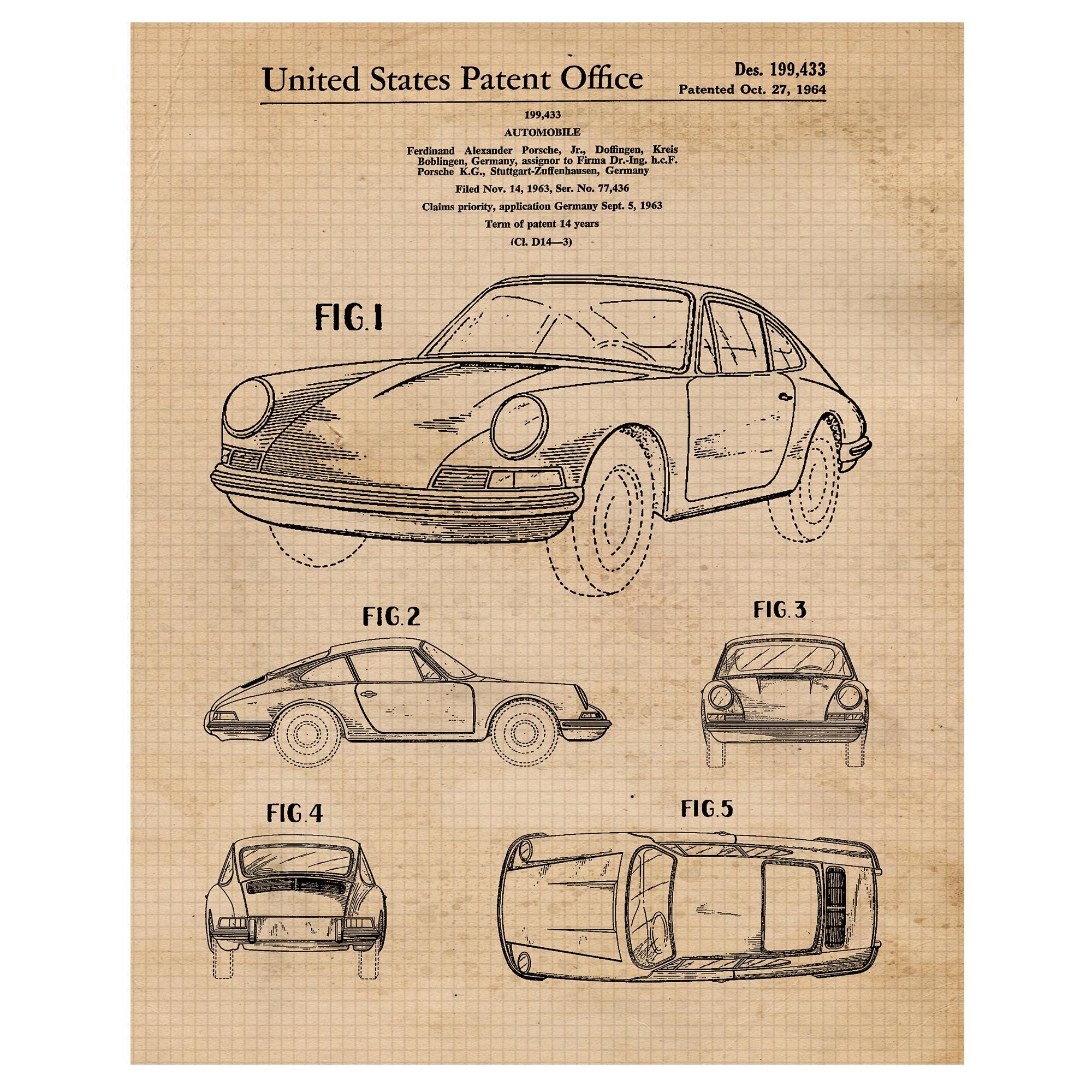 Classic 911 Auto Patent Prints, 1 Unframed Photos, Wall Art Decor